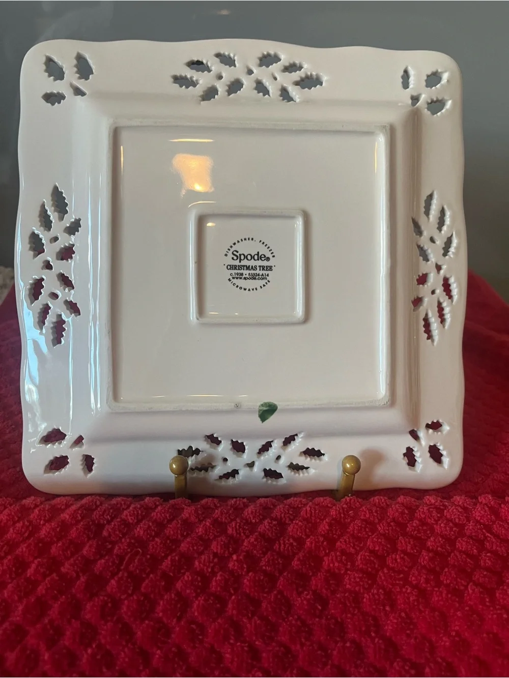 Vintage Spode Holiday Ceramic Serving Plate with Christmas Tree - White/Green534
